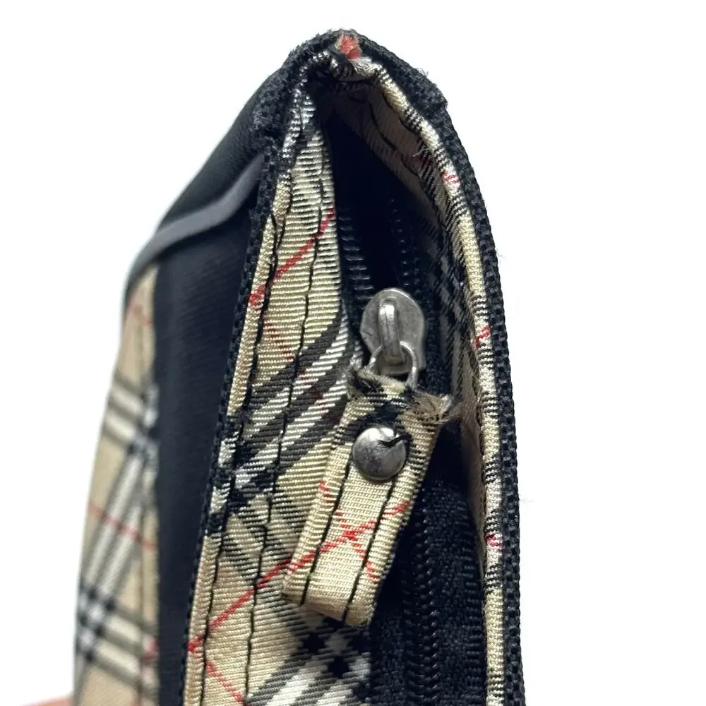 Burberry Black and Beige Plaid Canvas Cosmetic Pouch
